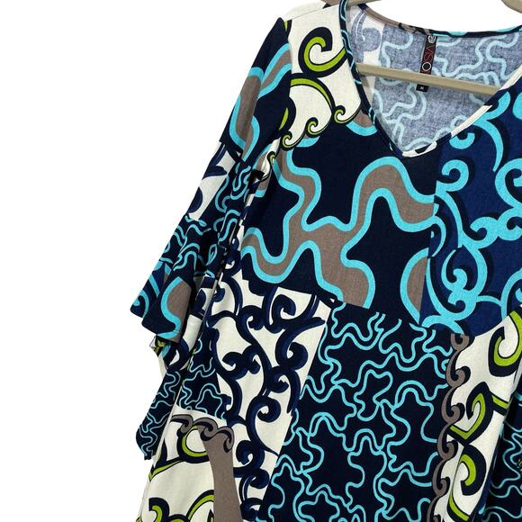 Vintage Vision Y2K Abstract Print Terry Mini Dress Bell Sleeves Size Medium - Picture 2 of 9